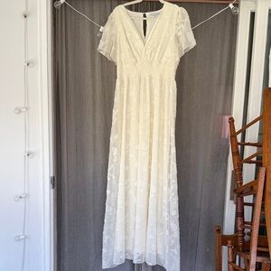 Baltic Born Ivory Lace Maxi Dress with Flutter Sleeves
